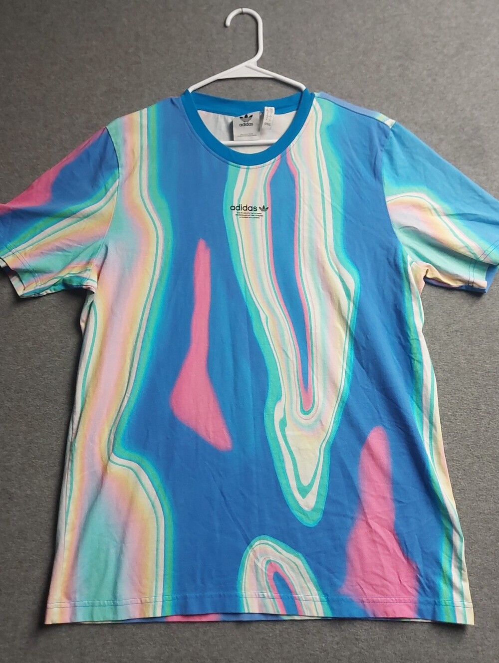 Adidas Originals Blue Marble Liquid Swirl Graphic T-Shirt Tee Size L